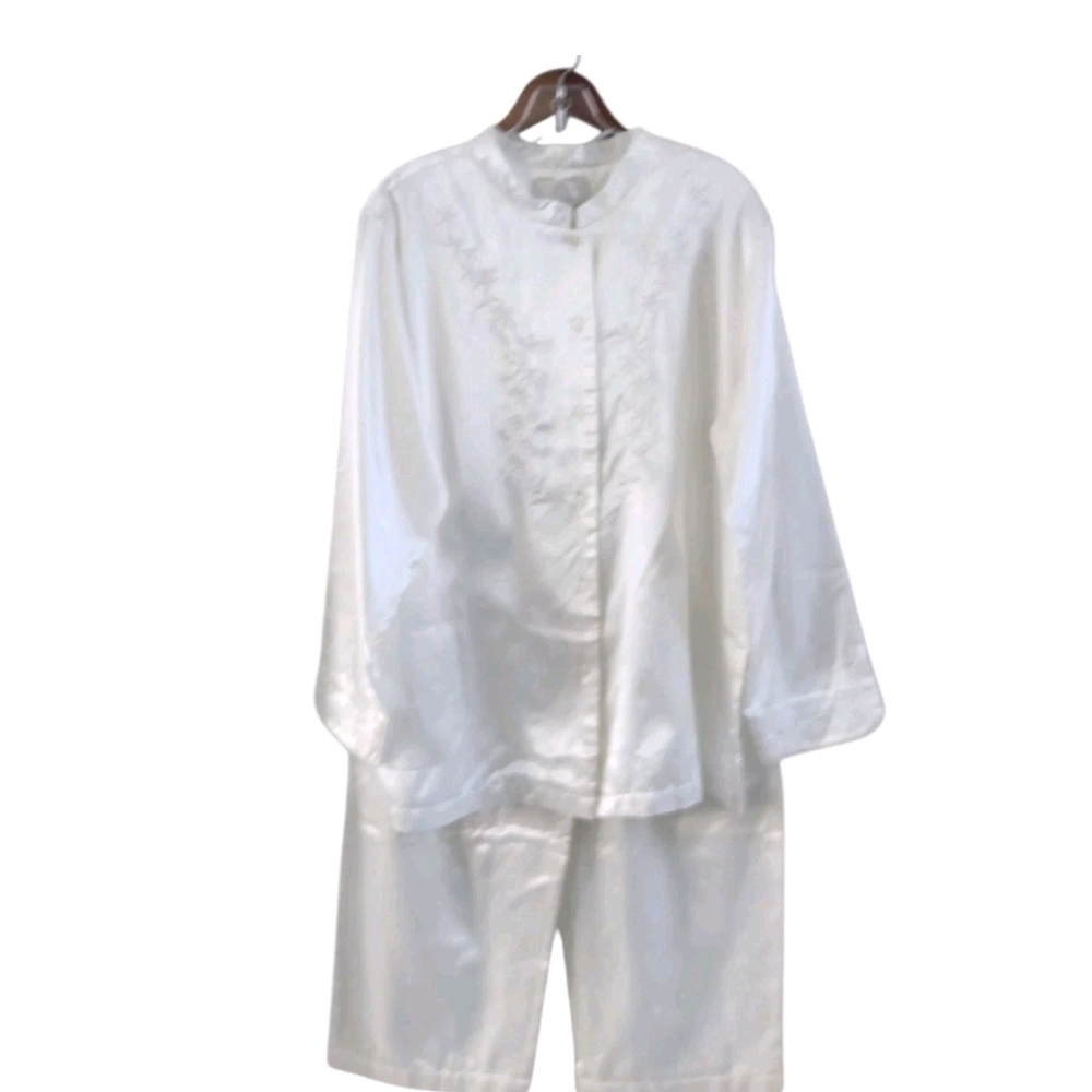 Willow Blossom Cream Ivory Satin Silky 2 Piece Pajama Set Embroidered Size L